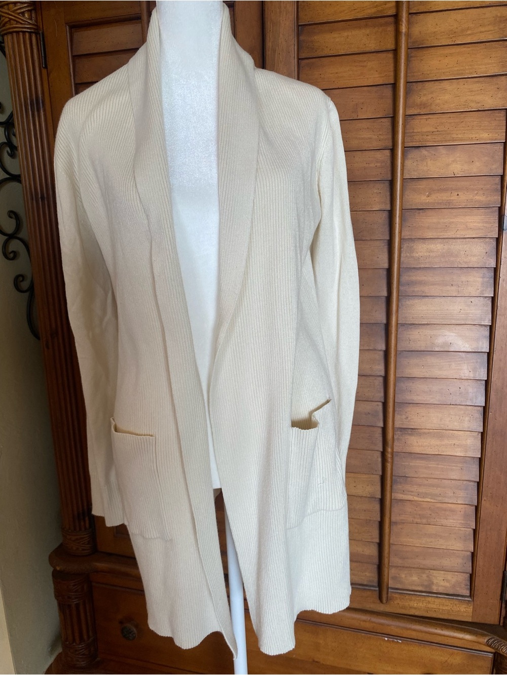 Open-Front Cream Ribbed Women's Cardigan Small